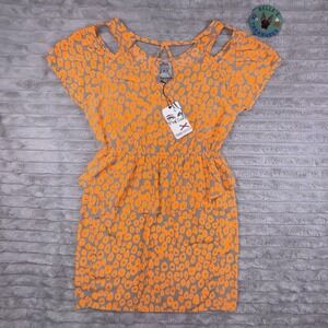 Anthro Yoana Baraschi Dress Size 8 Orange Leopard Cut Out Peplum Y2K Emo $330NEW
